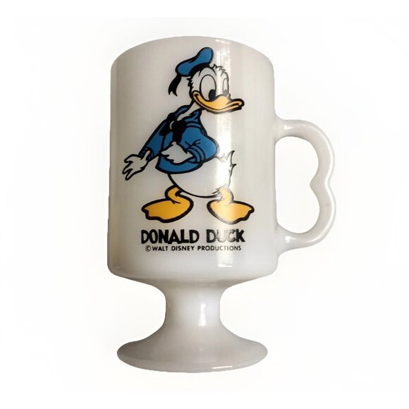 Vintage Disney Donald Duck White Milk Glass Pedestal Footed Cup Mug - Picture 2 of 3